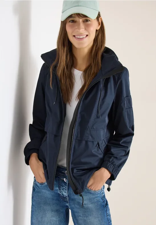 Thumbnail - Cecil Damen Jacke mit verstaubarer Kapuze in Blau, Gr: M