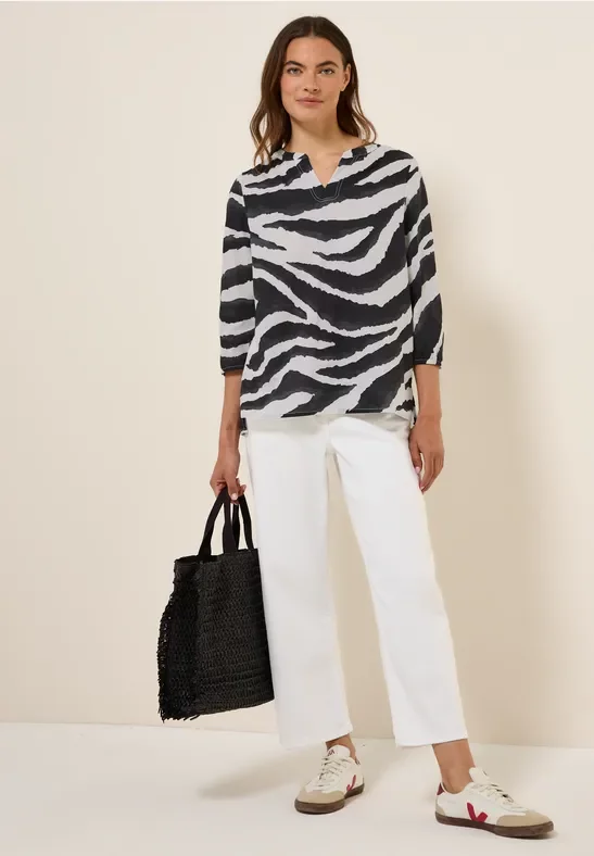 Thumbnail - Cecil Damen Zebra Print Baumwollbluse in Grau, Gr: XL