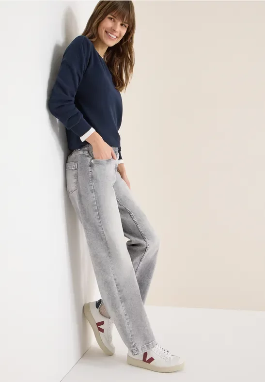 Cecil Damen Wide Leg Jeans in Grau, Gr: 31
