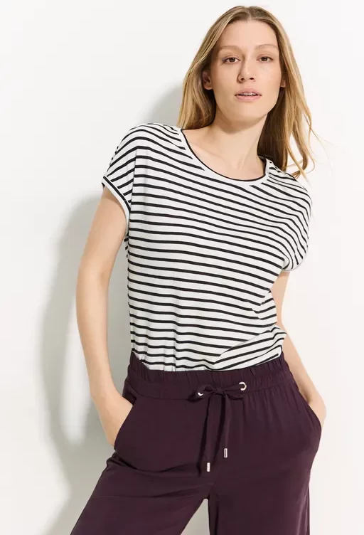 Cecil Damen T-Shirt mit Ripp Details in Rot, Gr: XL