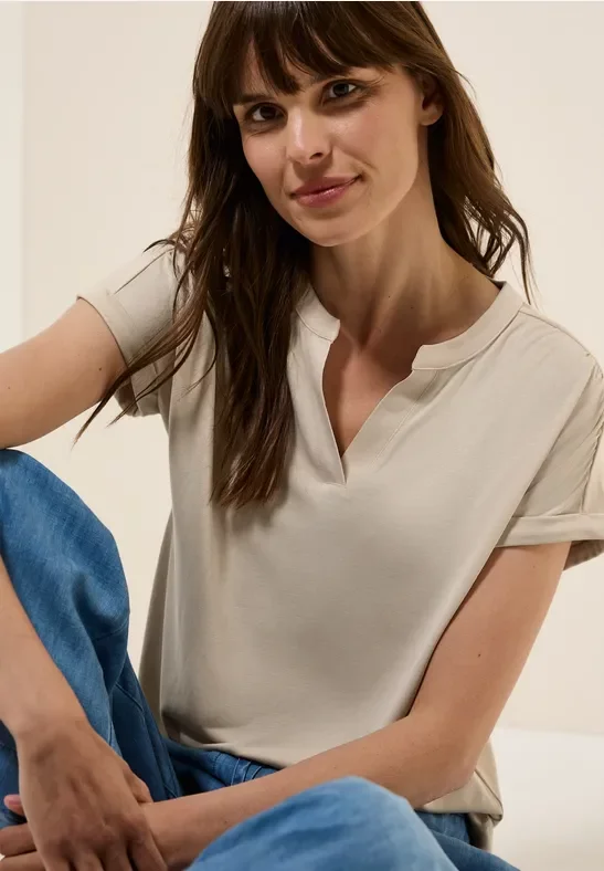 Cecil Damen Cupro Touch Jersey T-Shirt in Beige, Gr: XL