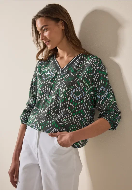 Thumbnail - Cecil Damen Multicolor Printbluse in Grün, Gr: XS