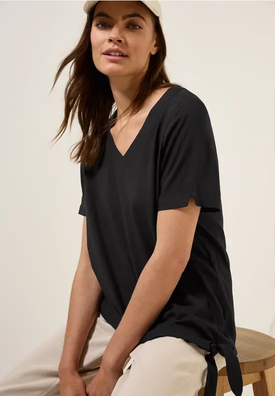 Thumbnail - Cecil Damen Blusenshirt mit Knoten in Schwarz, Gr: S