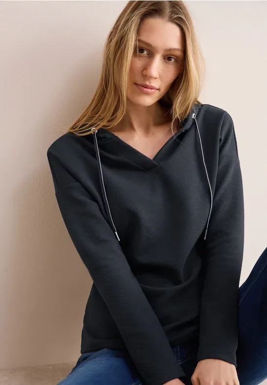 Cecil Damen Twill Hoodie Shirt in Blau, Gr: S