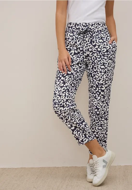 Thumbnail - Cecil Damen Gemusterte Loose Fit Hose in Blau, Gr: XL