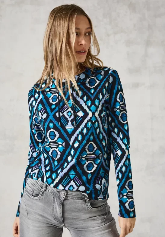 Thumbnail - Cecil Damen Langarmshirt mit Print in Grau, Gr: XL