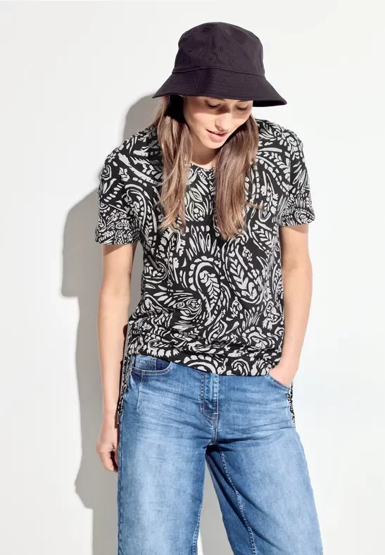Cecil Damen Paisley Print T-Shirt in Schwarz, Gr: M
