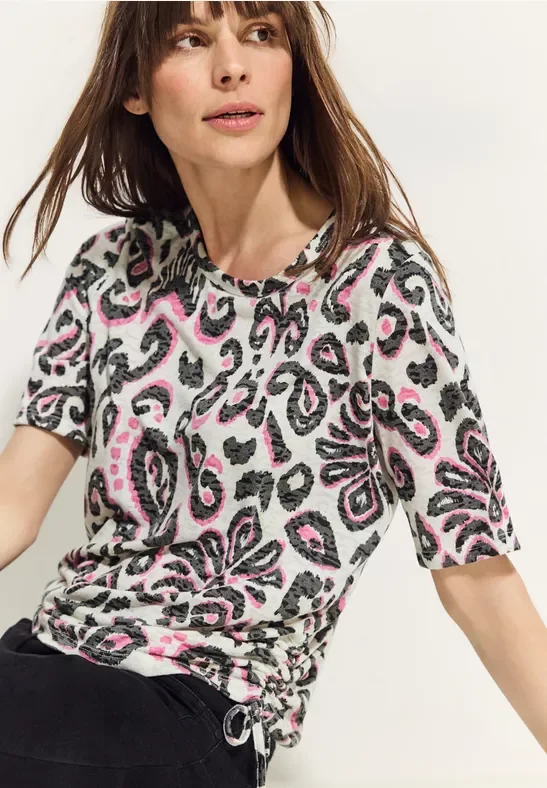 Thumbnail - Cecil Damen Print Burn Out T-Shirt in Weiß, Gr: L