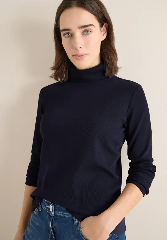 Cecil Damen Langarmshirt in Rippstruktur in Blau, Gr: XXL