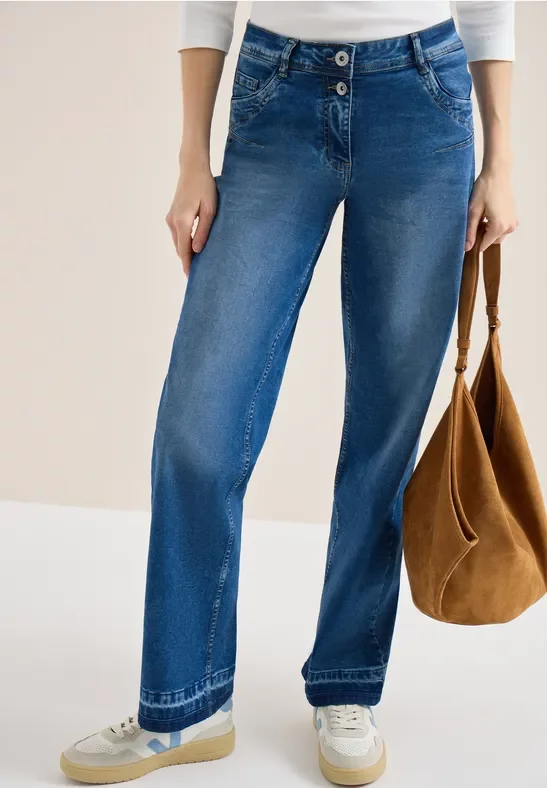 Cecil Damen Jeans mit Saumdetail in Blau, Gr: 26