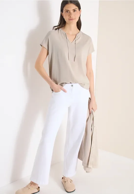 Cecil Damen Kurzarm Bluse mit Strukturmix in Beige, Gr: XXL