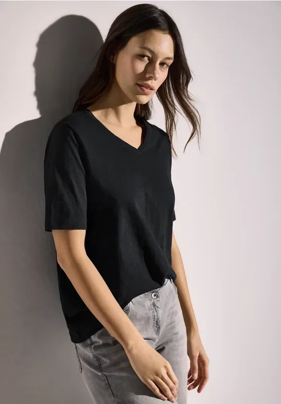 Cecil Damen Basic V-Neck T-Shirt in Schwarz, Gr: XS