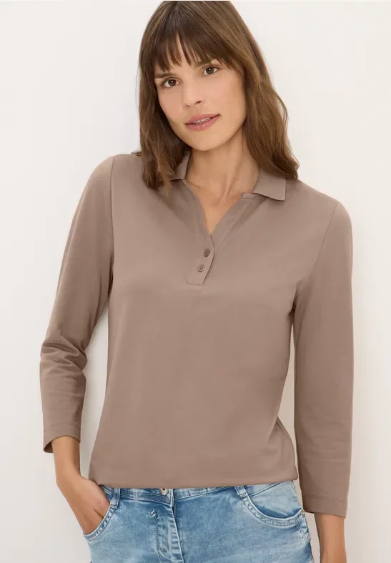 Cecil Damen Poloshirt mit Knopfdetail in Braun, Gr: XL