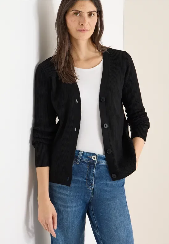 Cecil Damen Cardigan in Rippstruktur in Schwarz, Gr: L