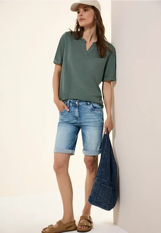 Thumbnail - Cecil Damen T-Shirt im Tunika-Look in Grün, Gr: XS