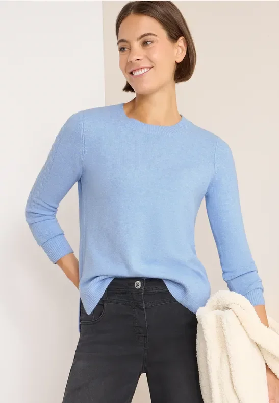 Thumbnail - Cecil Damen Pullover mit Strickdetail in Blau, Gr: XXL