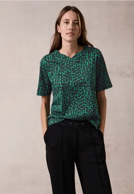 Cecil Damen T-Shirt mit Print in Grün, Gr: XS