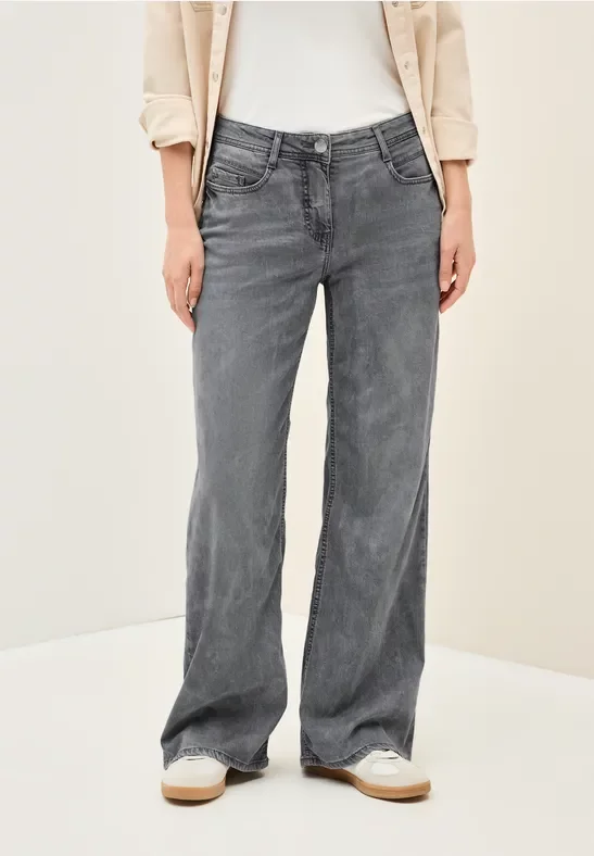 Cecil Damen Flared Loose Fit Jeans in Grau, Gr: 27