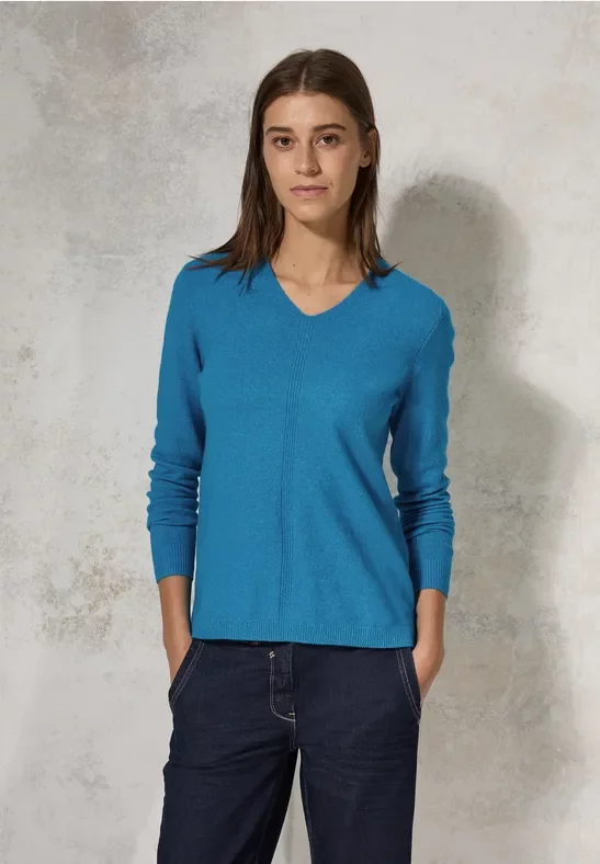 Thumbnail - Cecil Damen Kuscheliger V-Neck Pullover in Türkis, Gr: XXL