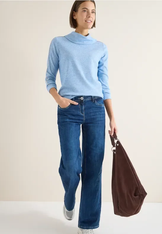 Thumbnail - Cecil Damen Melange Shirt mit Tape in Blau, Gr: S