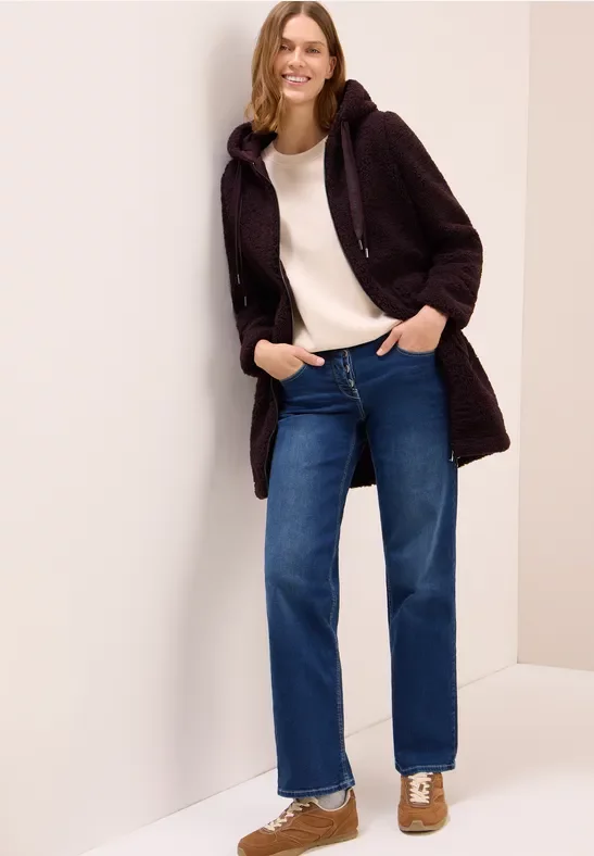 Thumbnail - Cecil Damen Teddy Mantel mit Kapuze in Rot, Gr: XL