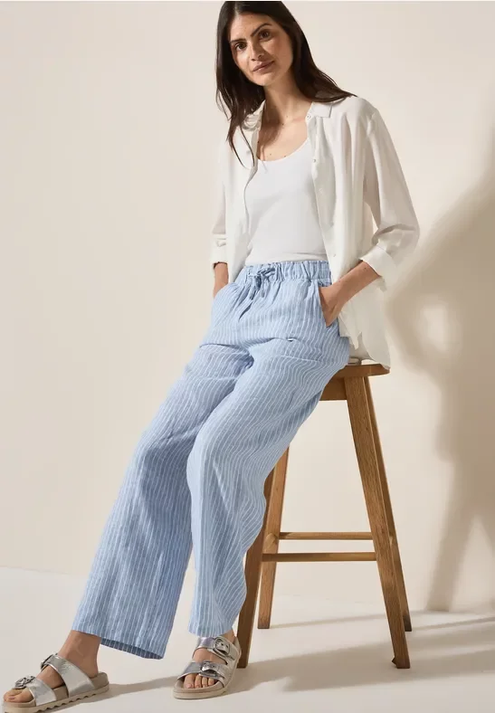 Thumbnail - Cecil Damen Wide Leg Leinenhose in Blau, Gr: L