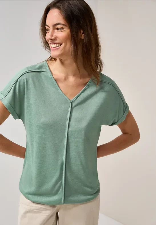 Cecil Damen T-Shirt mit Deko-Nähten in Grün, Gr: M