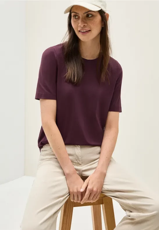 Thumbnail - Cecil Damen Basic Rundhals T-Shirt in Rot, Gr: XL