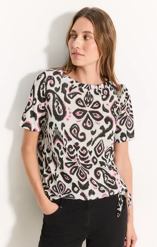 Cecil Damen Knotendetail T-Shirt in Weiß, Gr: XL