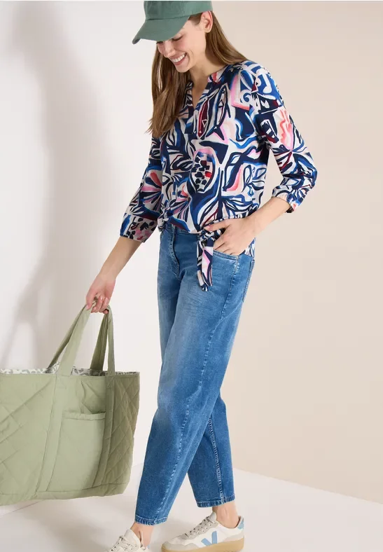 Cecil Damen 3/4-Arm Shirt mit Knotendetail in Blau, Gr: M