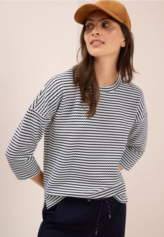 Cecil Damen Gestreiftes Strukturshirt in Blau, Gr: XXL