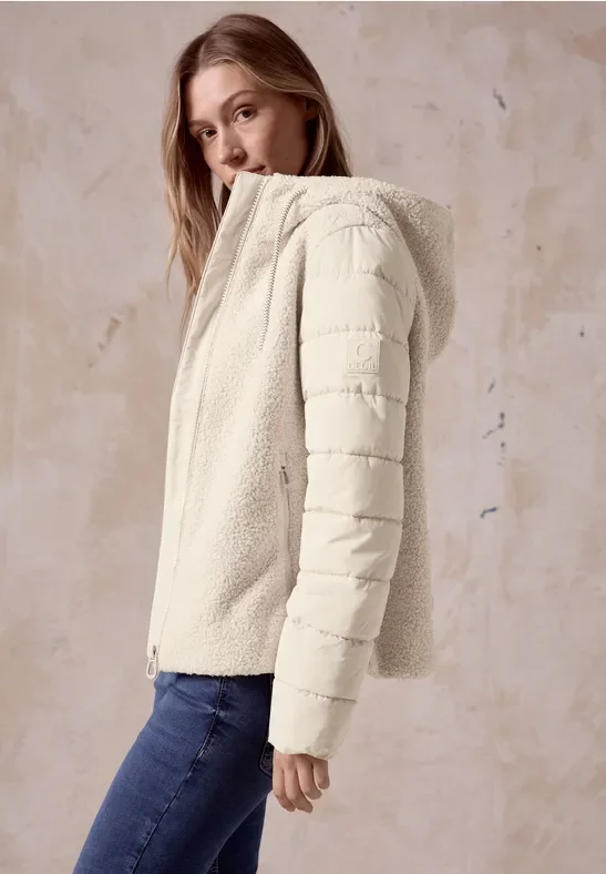 Cecil Damen Teddy-Jacke mit Kapuze in Weiß, Gr: L