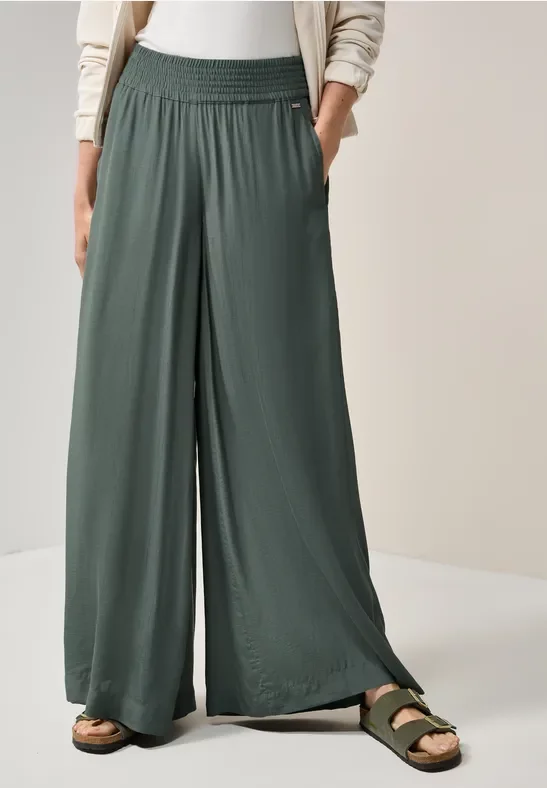 Cecil Damen Wide Leg Crepe Hose in Grün, Gr: M