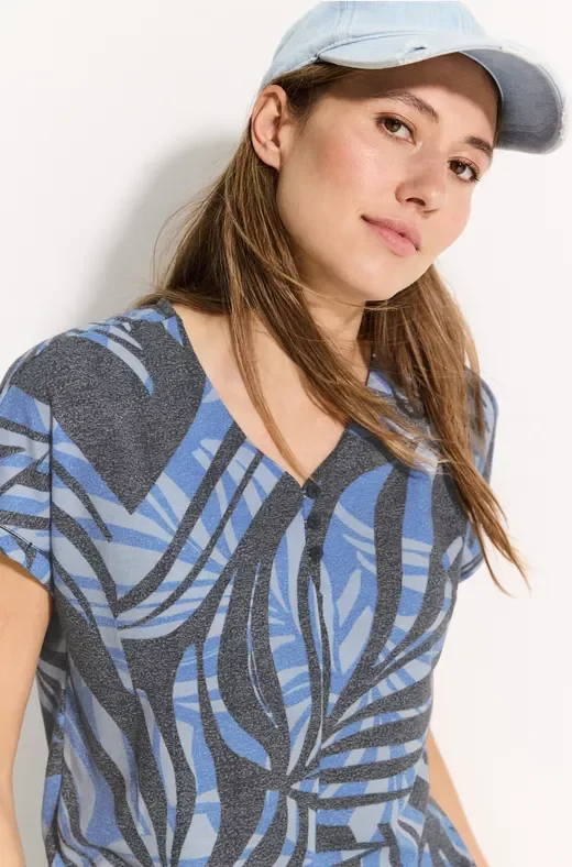 Thumbnail - Cecil Damen V-Neck T-Shirt in Blau, Gr: XXL