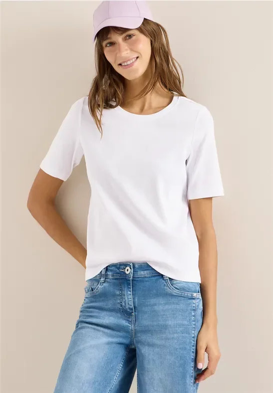 Cecil Damen Basic T-Shirt in Rippstruktur in Weiß, Gr: L