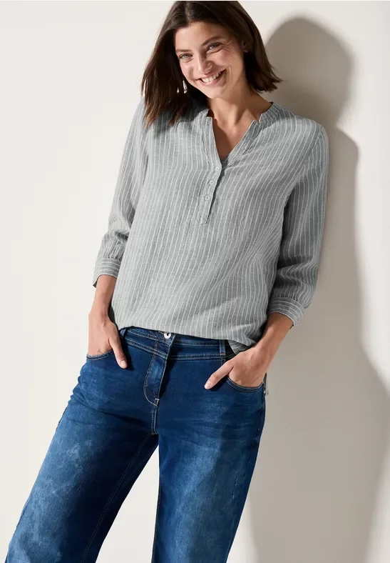 Cecil Damen Gestreifte Leinenbluse in Grün, Gr: XXL