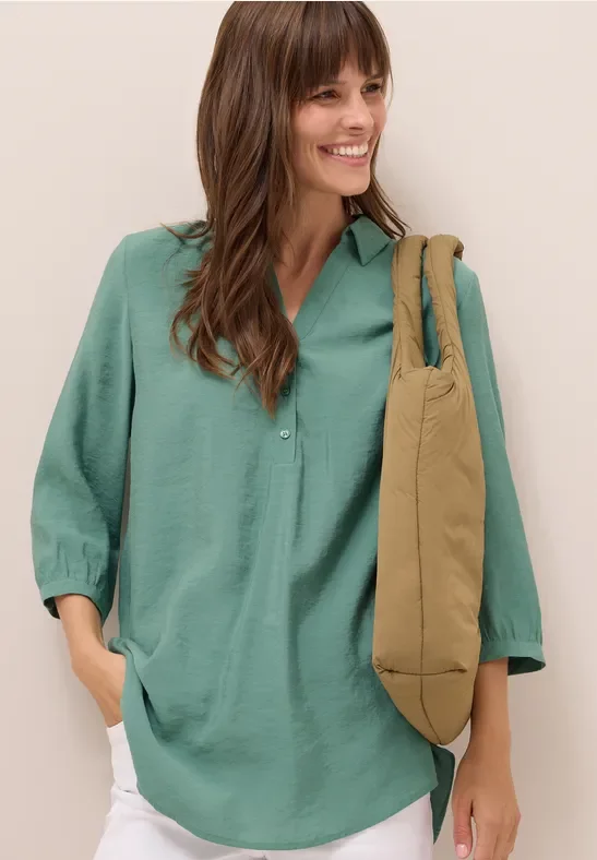 Thumbnail - Cecil Damen Lange Bluse in Unifarbe in Grün, Gr: XL