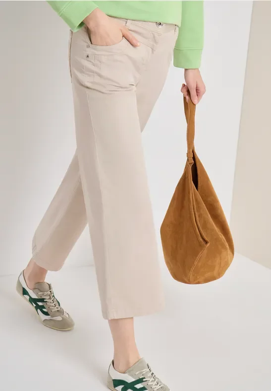 Cecil Damen High Waist Wide Leg Hose im Loose Fit in Beige, Gr: 28