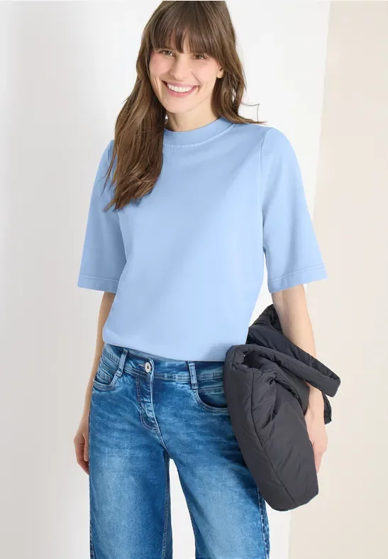 Cecil Damen Kurzarm Sweatshirt im Garment dye Look in Blau, Gr: S