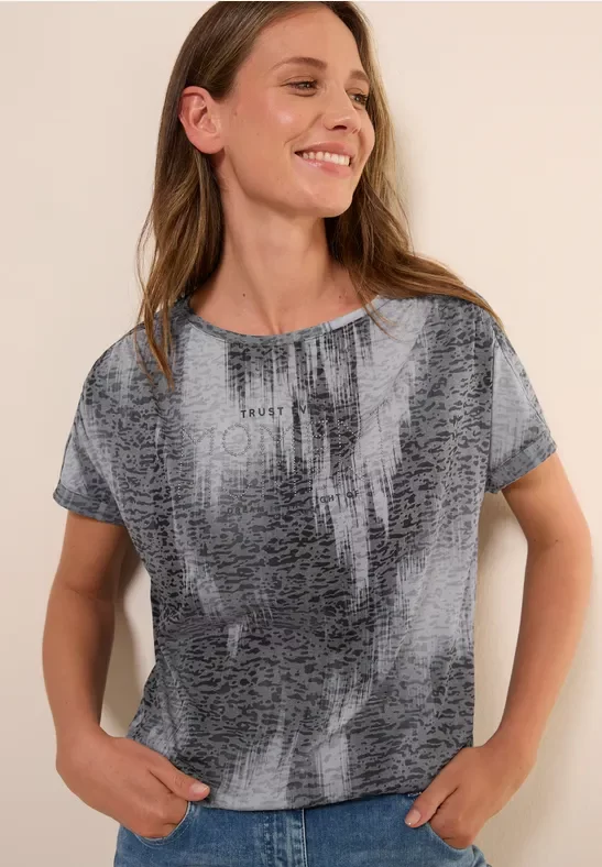 Thumbnail - Cecil Damen Ausbrenner-Shirt in Grau, Gr: XS