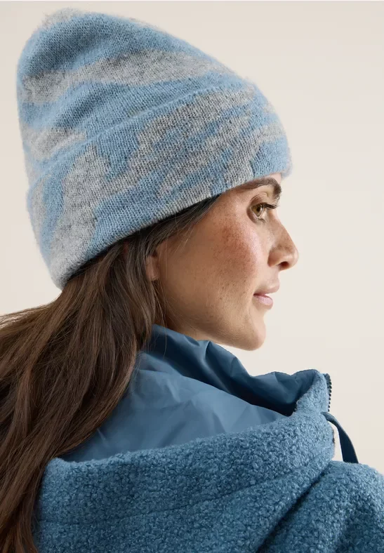 Cecil Damen Beanie mit Zebramuster in Blau, Gr: One size