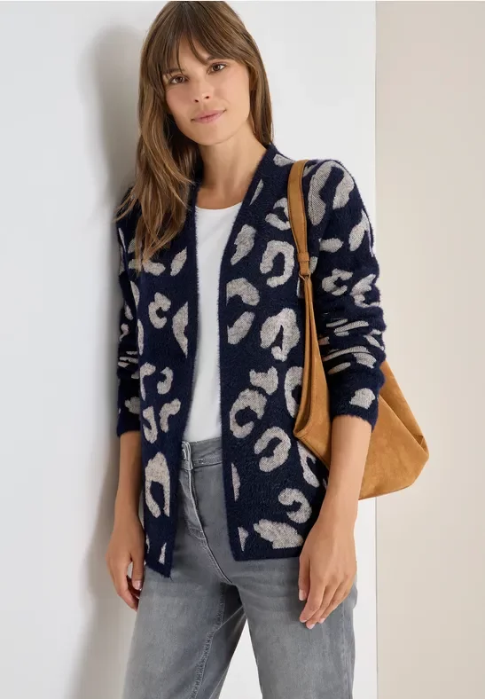 Cecil Damen Offener Federgarn Cardigan in Blau, Gr: L