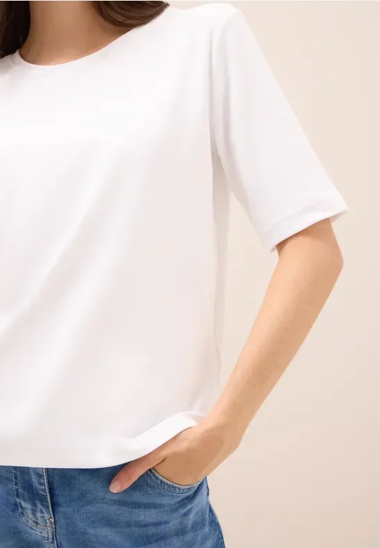 Thumbnail - Cecil Damen Basic Ripp T-Shirt in Weiß, Gr: M