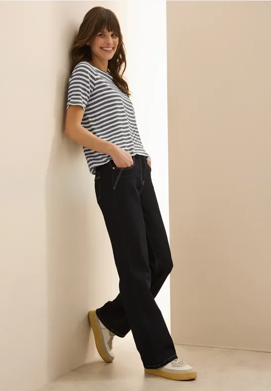 Cecil Damen Streifenshirt mit Glitzer in Blau, Gr: XXL