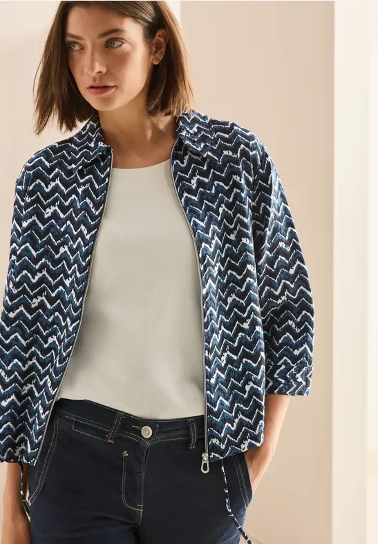 Cecil Damen Print-Bluse mit Zipper in Blau, Gr: L