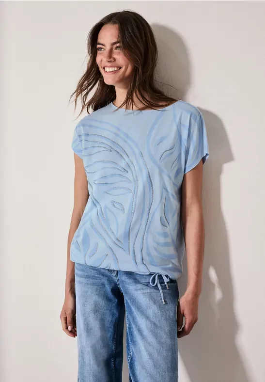 Thumbnail - Cecil Damen Gemustertes T-Shirt in Blau, Gr: XXL