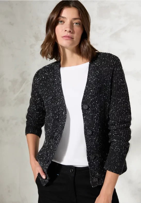 Thumbnail - Cecil Damen Cardigan mit V-Ausschnitt in Schwarz, Gr: XXL
