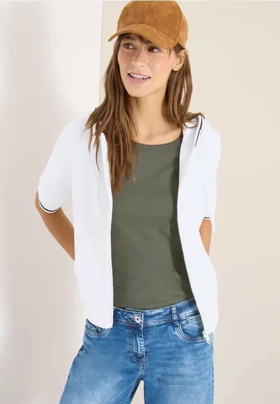 Thumbnail - Cecil Damen Kurzarm Sweatjacke mit Kapuze in Weiß, Gr: S