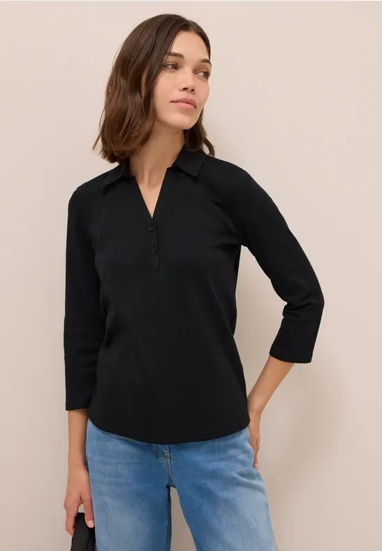Cecil Damen Poloshirt mit 3/4-Arm in Schwarz, Gr: L