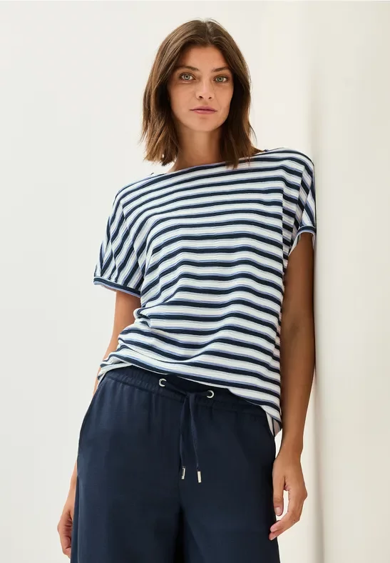 Cecil Damen Gestreiftes Strukturshirt in Blau, Gr: XS